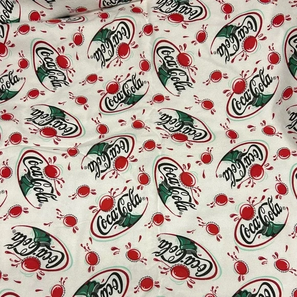 Vintage 90’s Coca Cola Flannel Fabric Classic Logo Print 1 Yard - Picture 2 of 5